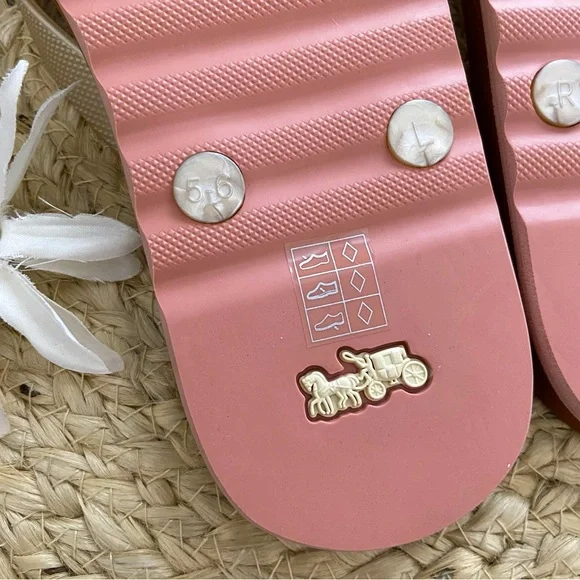 COACH ⭐️NWOT Slip On Sandals in Gold + Brown - Picture 7 of 8